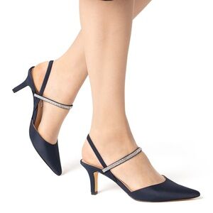 Nina Billie Navy Blue Satin Mid-Heel Pumps